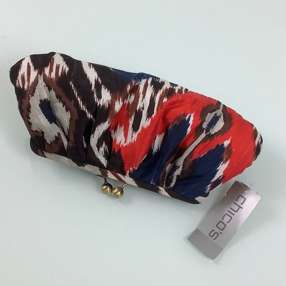 Chico’s Silk Small Clutch bag purse kiss lock watercolor print NWT - Picture 3 of 10